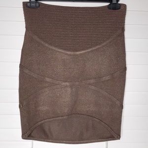 Bebe Bandage/Bodycon Metallic Mini Skirt Hi Low